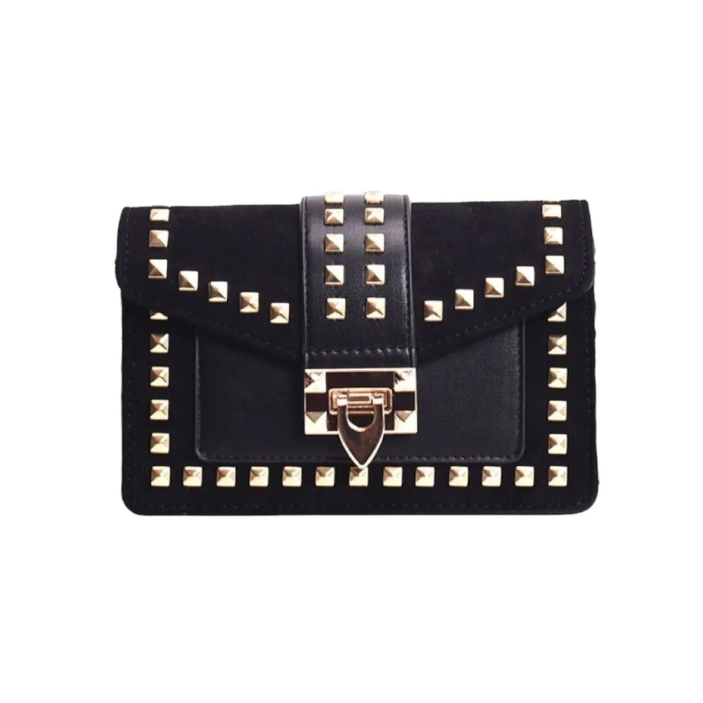 Black Studded Women's Bag golden chain removable mini cross-bag purse women’s